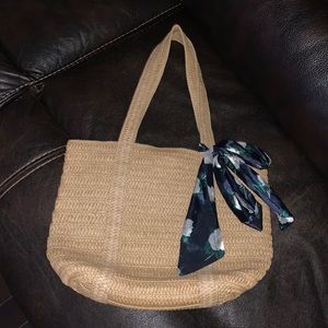 DraperJames Straw Bag with Floral Scarf
